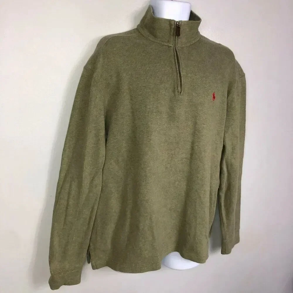 Vintage 90s Ralph Lauren Polo Mens XL Sweater Green Long Sleeve 1/4 Zip
